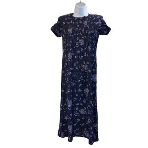 T & Company Womens 4 Petite Blue/Purple Floral Print TieBack Modest Cottagecore